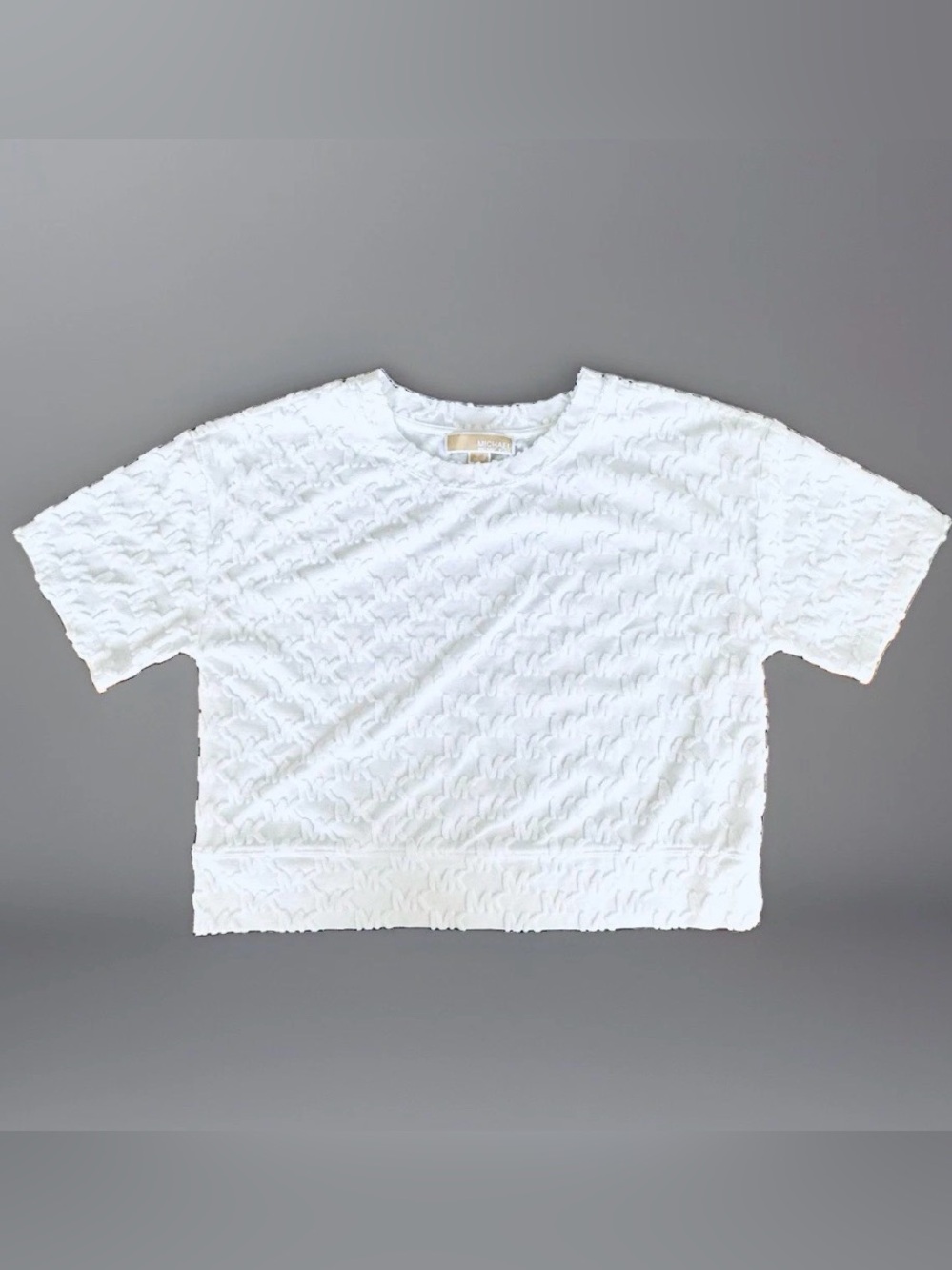 Michael Kors Terry Cloth Crop Top White MK Logo Textured XS